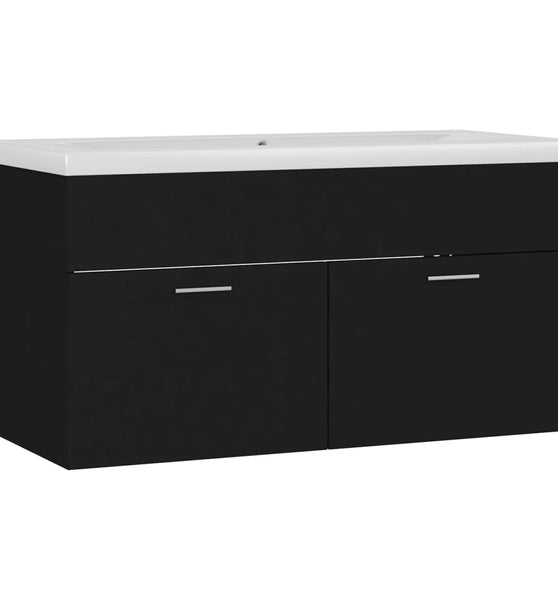 Waschbeckenunterschrank mit Einbaubecken Schwarz Holzwerkstoff