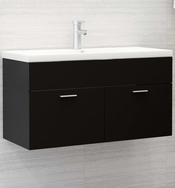 Waschbeckenunterschrank mit Einbaubecken Schwarz Holzwerkstoff