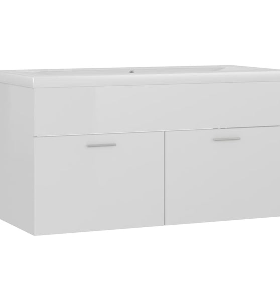Waschbeckenunterschrank mit Einbaubecken Hochglanz-Weiß