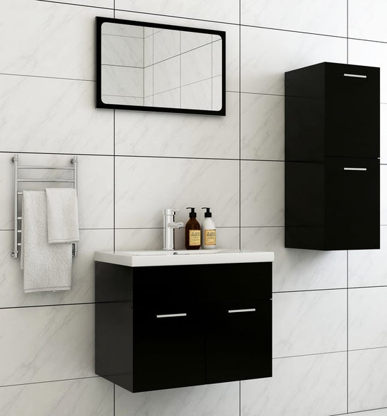 Badmöbel-Set Schwarz Holzwerkstoff