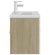 Waschbeckenunterschrank mit Einbaubecken Weiß und Sonoma-Eiche