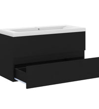 Waschbeckenunterschrank mit Einbaubecken Schwarz Holzwerkstoff
