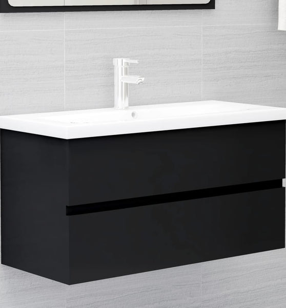 Waschbeckenunterschrank mit Einbaubecken Schwarz Holzwerkstoff