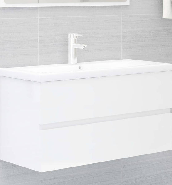 Waschbeckenunterschrank mit Einbaubecken Hochglanz-Weiß