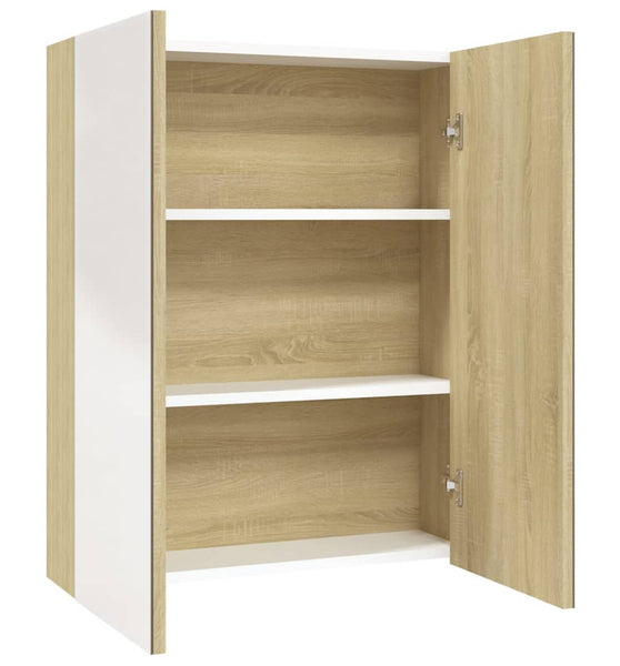 Bad-Spiegelschrank 60x15x75 cm MDF Weiß und Eiche-Optik