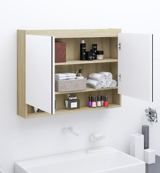 Spiegelschrank fürs Bad 80x15x60 cm MDF Weiß und Eiche-Optik