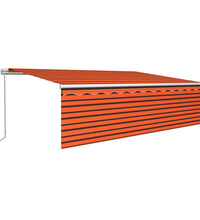 Markise Manuell Einziehbar mit Rollo & LED 5x3 m Orange & Braun