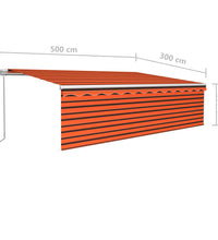 Markise Manuell Einziehbar mit Rollo & LED 5x3 m Orange & Braun
