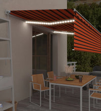 Markise Manuell Einziehbar mit Rollo & LED 5x3 m Orange & Braun