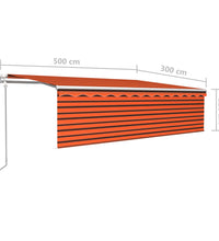 Markise Automatisch mit Rollo LED Windsensor 5x3m Orange Braun
