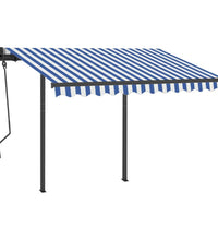 Markise Manuell Einziehbar mit Pfosten 3x2,5 m Blau und Weiß