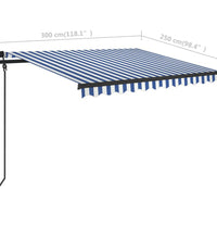 Markise Manuell Einziehbar mit Pfosten 3x2,5 m Blau und Weiß
