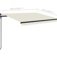 Markise Manuell Einziehbar mit Pfosten 3x2,5 m Creme