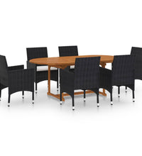 7-tlg. Garten-Essgruppe Poly Rattan Schwarz