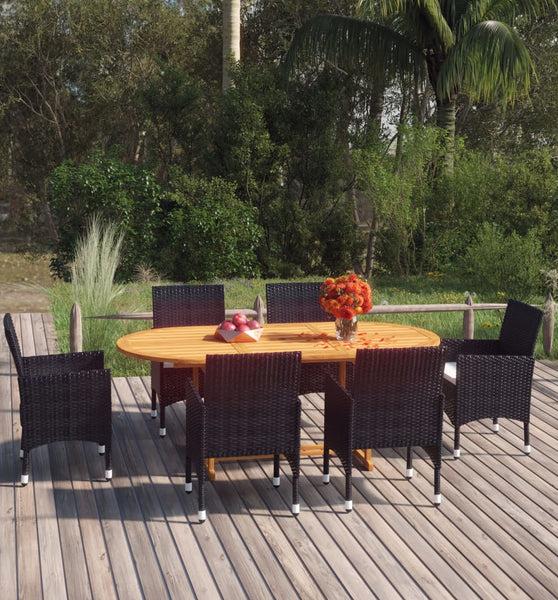 7-tlg. Garten-Essgruppe Poly Rattan Schwarz