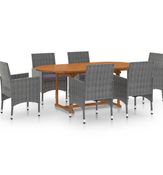 7-tlg. Garten-Essgruppe Poly Rattan Grau