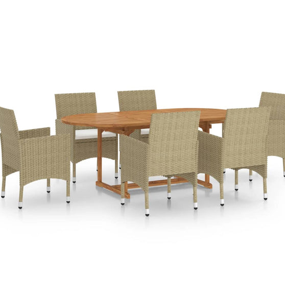 7-tlg. Garten-Essgruppe Poly Rattan Beige