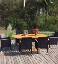 7-tlg. Garten-Essgruppe Poly Rattan Schwarz