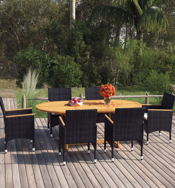 7-tlg. Garten-Essgruppe Poly Rattan Schwarz