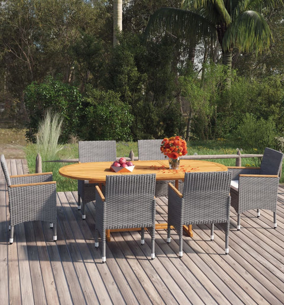 7-tlg. Garten-Essgruppe Poly Rattan Grau