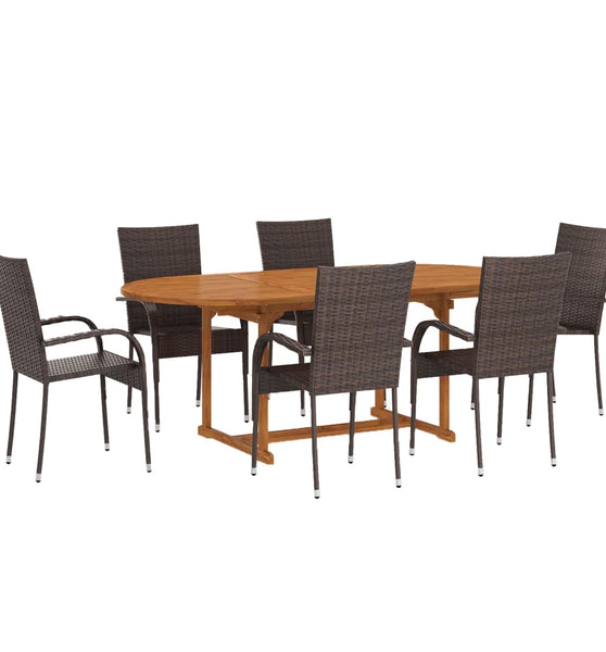 7-tlg. Garten-Essgruppe Poly Rattan Braun