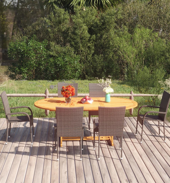 7-tlg. Garten-Essgruppe Poly Rattan Braun