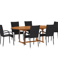 7-tlg. Garten-Essgruppe Poly Rattan Schwarz