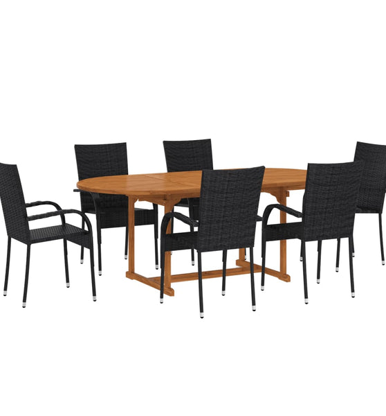 7-tlg. Garten-Essgruppe Poly Rattan Schwarz