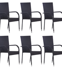 7-tlg. Garten-Essgruppe Poly Rattan Schwarz