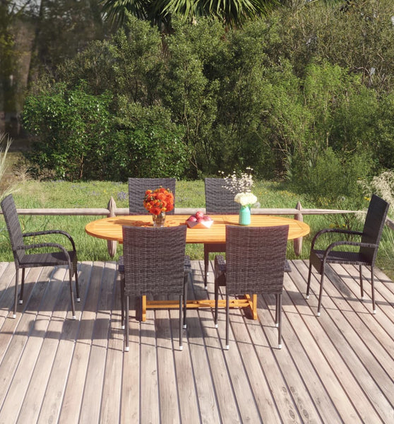 7-tlg. Garten-Essgruppe Poly Rattan Schwarz