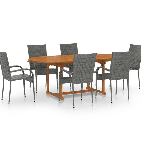 7-tlg. Garten-Essgruppe Poly Rattan Grau