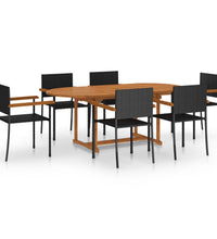 7-tlg. Garten-Essgruppe Poly Rattan Schwarz