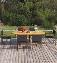 7-tlg. Garten-Essgruppe Poly Rattan Schwarz