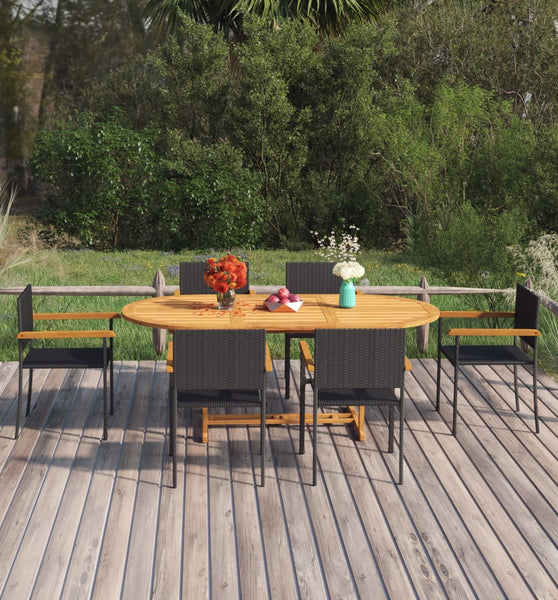 7-tlg. Garten-Essgruppe Poly Rattan Schwarz