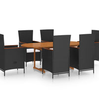 7-tlg. Garten-Essgruppe Poly Rattan Schwarz