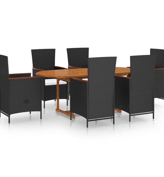 7-tlg. Garten-Essgruppe Poly Rattan Schwarz