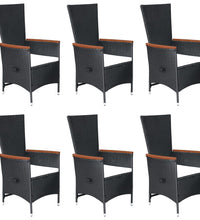 7-tlg. Garten-Essgruppe Poly Rattan Schwarz