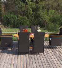7-tlg. Garten-Essgruppe Poly Rattan Schwarz