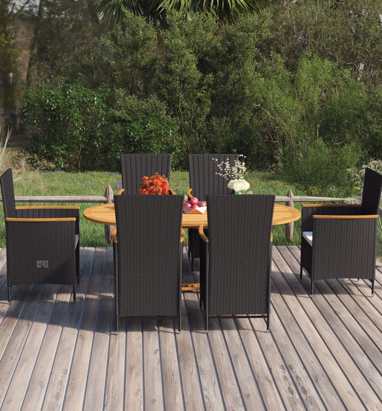 7-tlg. Garten-Essgruppe Poly Rattan Schwarz