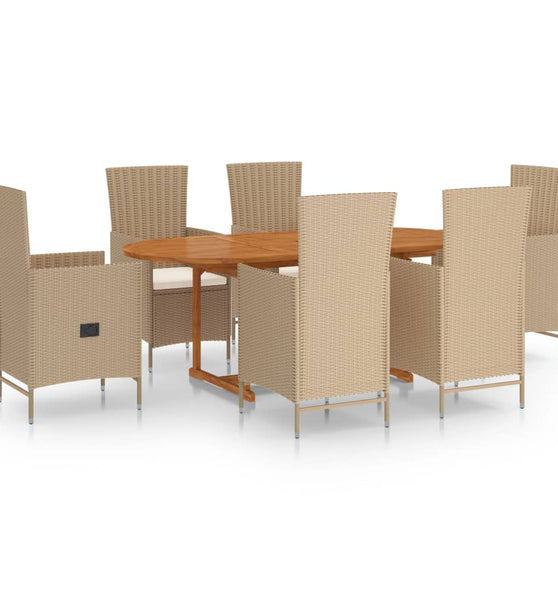 7-tlg. Garten-Essgruppe Poly Rattan Beige