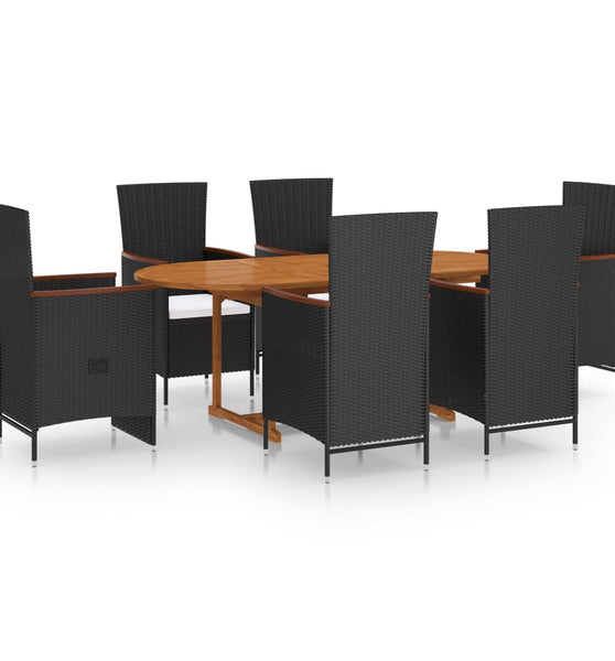 7-tlg. Garten-Essgruppe Poly Rattan Schwarz