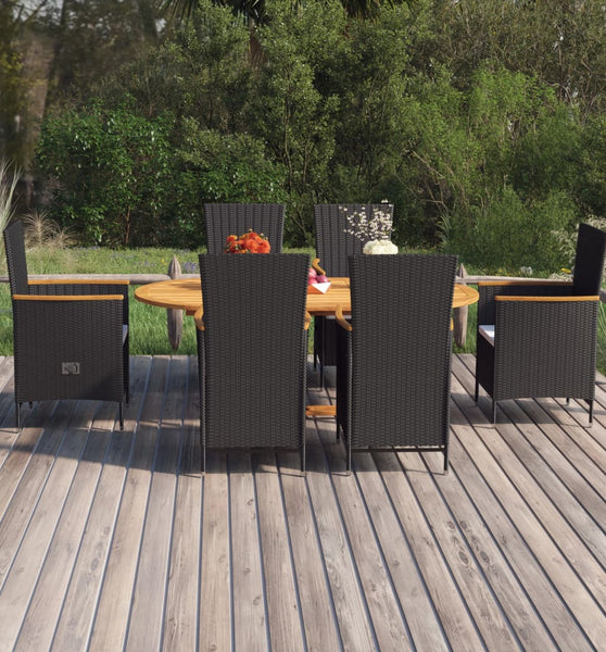 7-tlg. Garten-Essgruppe Poly Rattan Schwarz