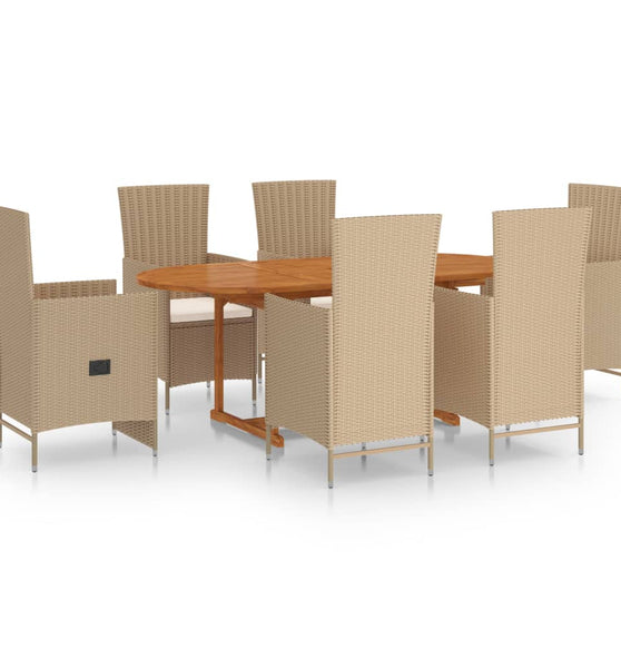 7-tlg. Garten-Essgruppe Poly Rattan Beige