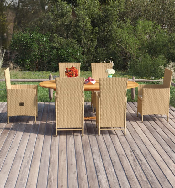 7-tlg. Garten-Essgruppe Poly Rattan Beige