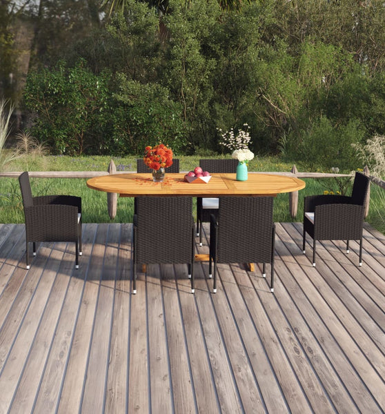 7-tlg. Garten-Essgruppe Poly Rattan Schwarz