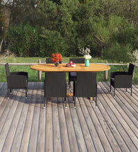 7-tlg. Garten-Essgruppe Poly Rattan Schwarz