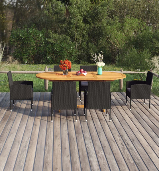 7-tlg. Garten-Essgruppe Poly Rattan Schwarz