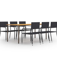 7-tlg. Garten-Essgruppe Poly Rattan Schwarz