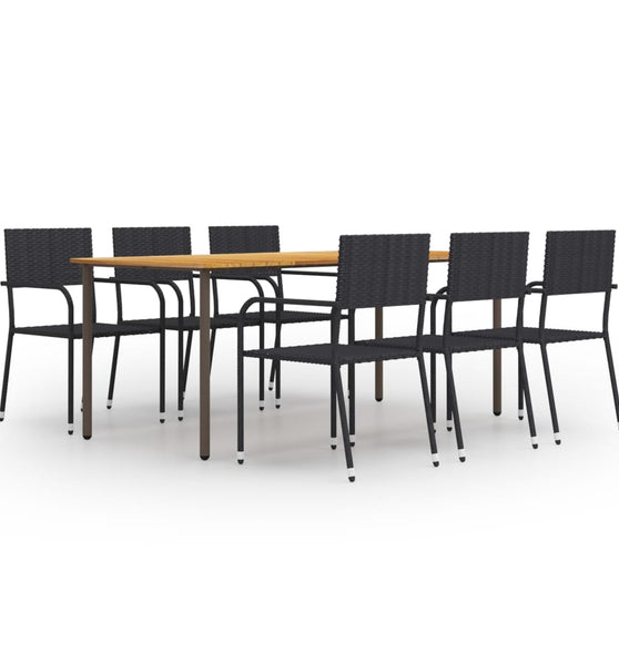 7-tlg. Garten-Essgruppe Poly Rattan Schwarz