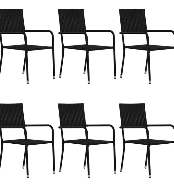 7-tlg. Garten-Essgruppe Poly Rattan Schwarz